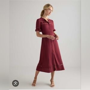 Quince Lightweight Crepe Lace Inset Midi Dress. XL BNWT